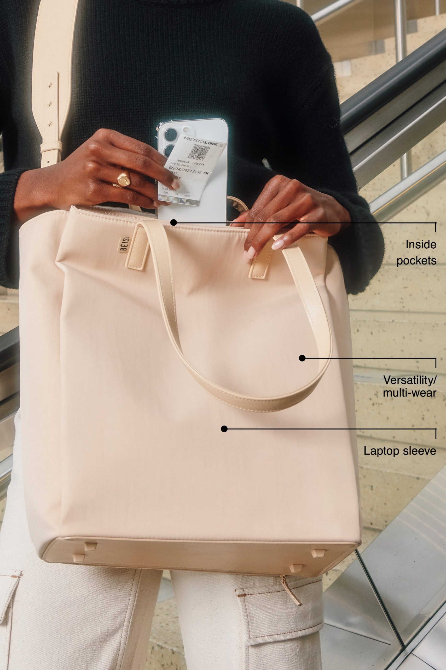 The Commuter Tote in Beige - Image 2